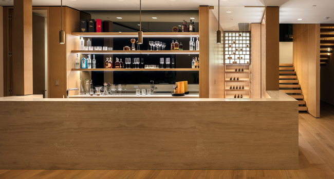 Living room design:  Customized Corner bar