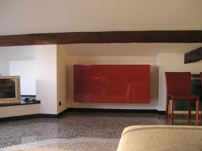 Custom living room wall unit lacquered in a sample color