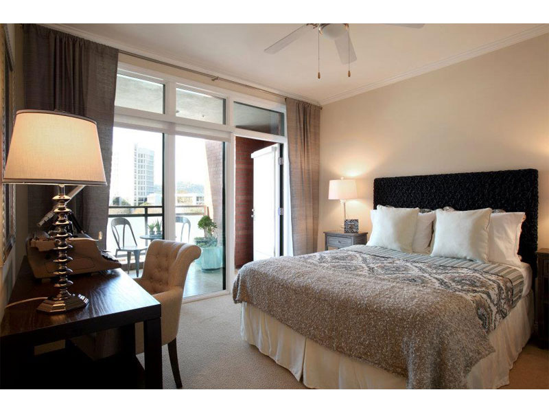 Bedroom with upholstered bed