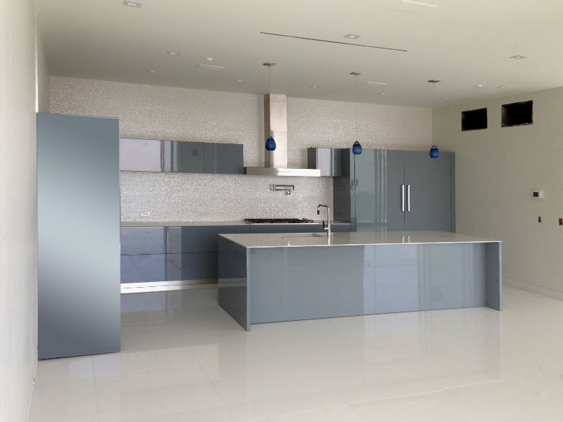 Kitchen cabinets in grey high-gloss lacquer - Miami